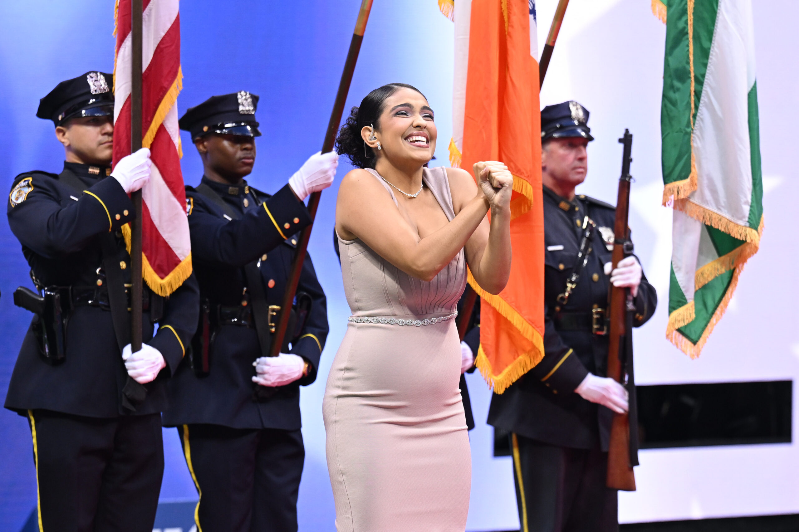 Anjel Piñero  and Presentation of colors prior to a women's singles match on Opening Night at the 2024 US Open on Monday, Aug. 26, 2024 in Flushing, NY. (Simon Bruty/USTA)